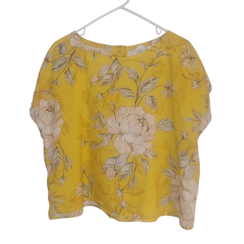 Nicole Miller Linen Floral Button-back Loose Fitting Blouse Size M EUC